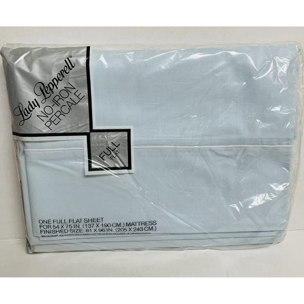 Vintage Lady Pepperell No Iron Percale Full Flat Sheet Blue Made in USA NOS NEW